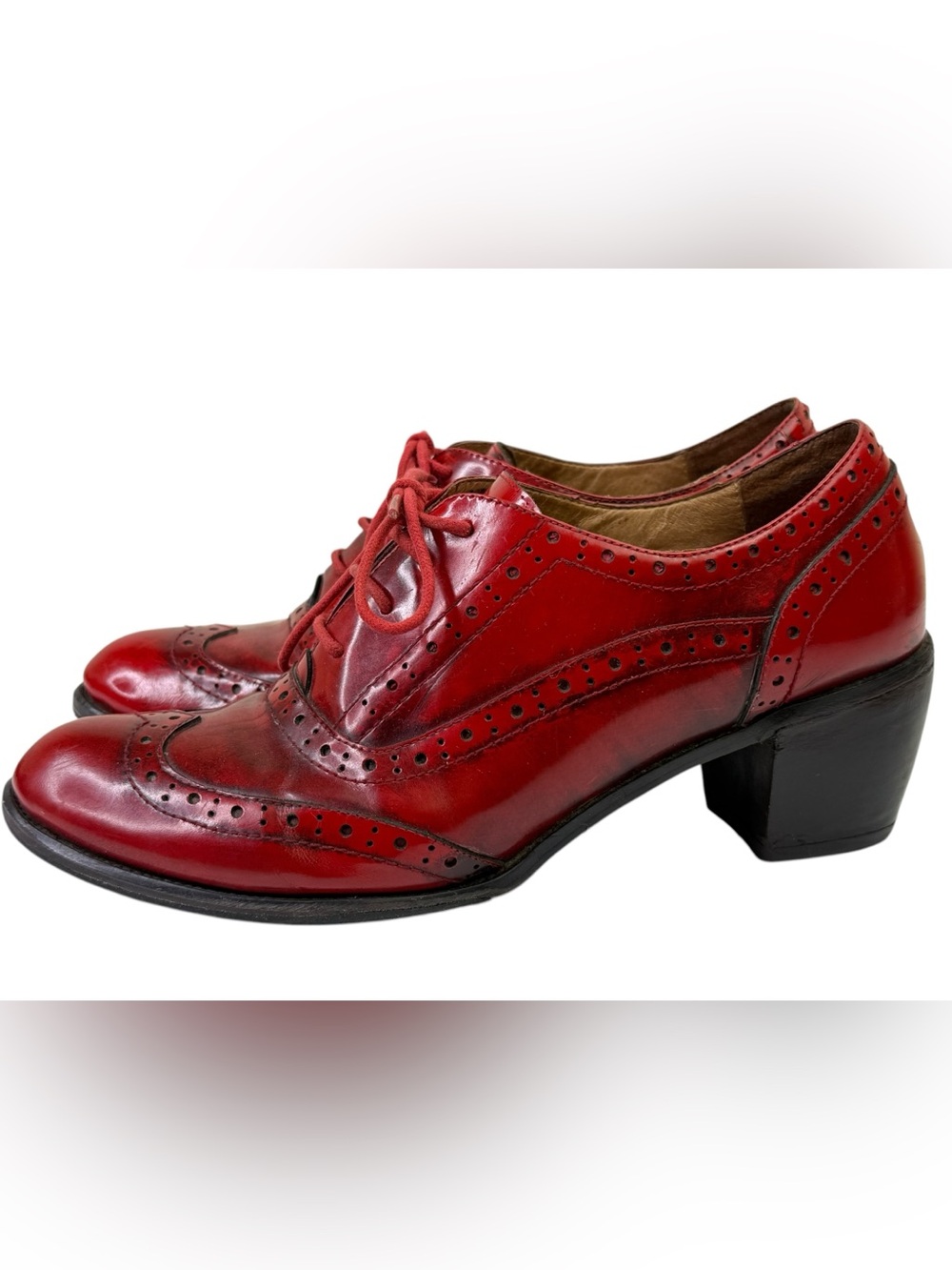 Miz Mooz Nash Red Shoes Wingtip Oxfords Leather Block Heels Lace Up Women’s 11 - Picture 1 of 10